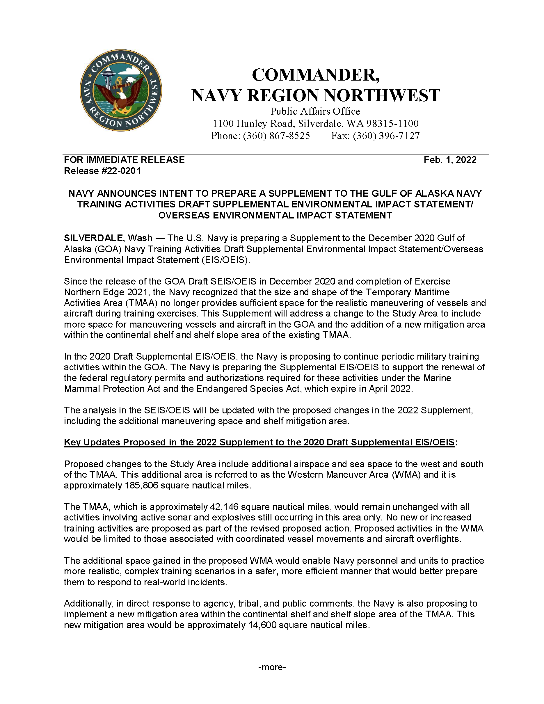 Notice of Intent News Release (February 2022)